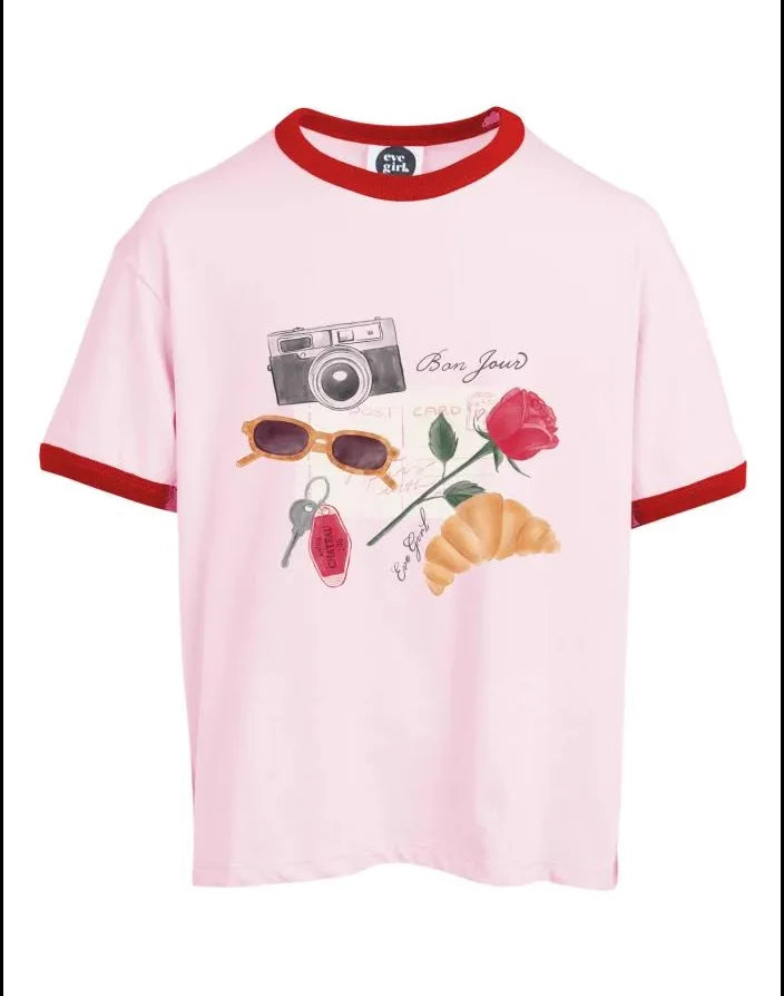 Eve Girl Bonjour Ringer Tee (8-14Years) - Pale Pink