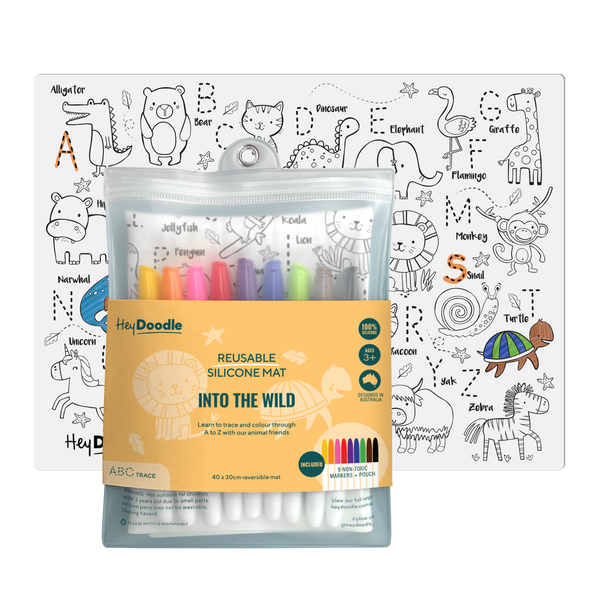 Hey Doodle reusable silicone placemat - ABC into the wild