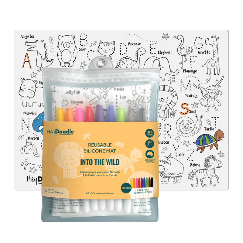 Hey Doodle reusable silicone placemat - ABC into the wild