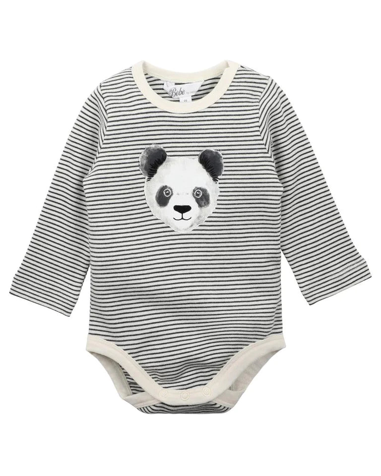 Bebe angus panda Bodysuit charcoal stripe in grey