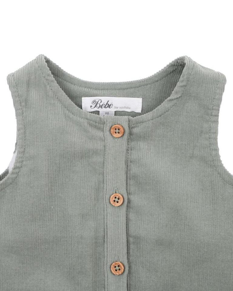 Bebe Angus cord romper dusky sage in green