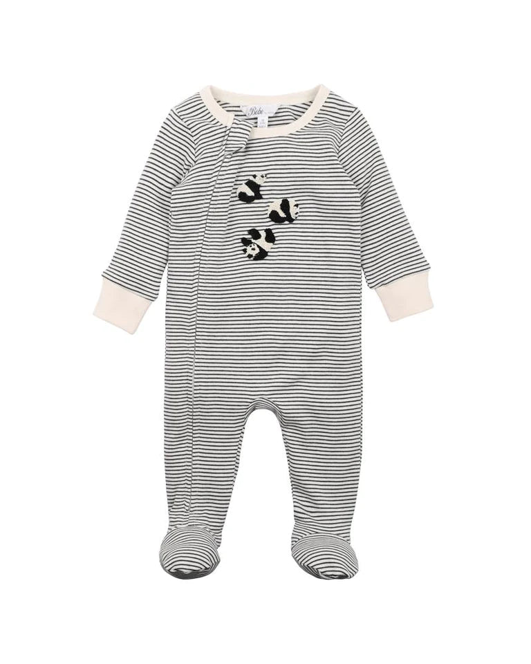 Bebe Angus panda stripe LS zip onesie charcoal stripe in grey