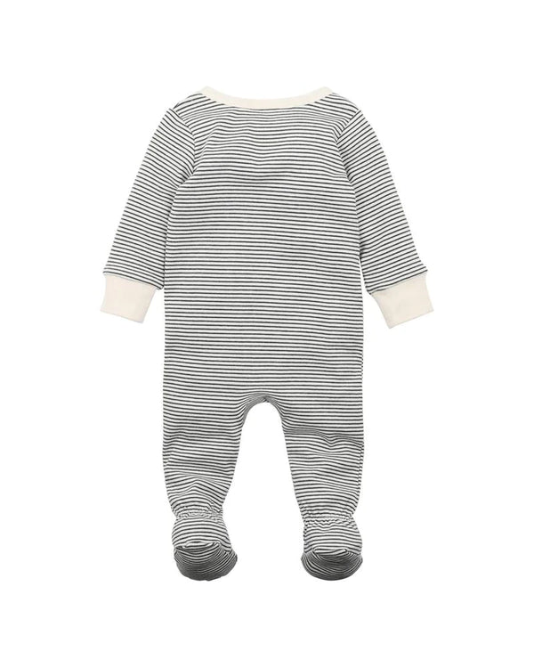 Bebe Angus panda stripe LS zip onesie charcoal stripe in grey