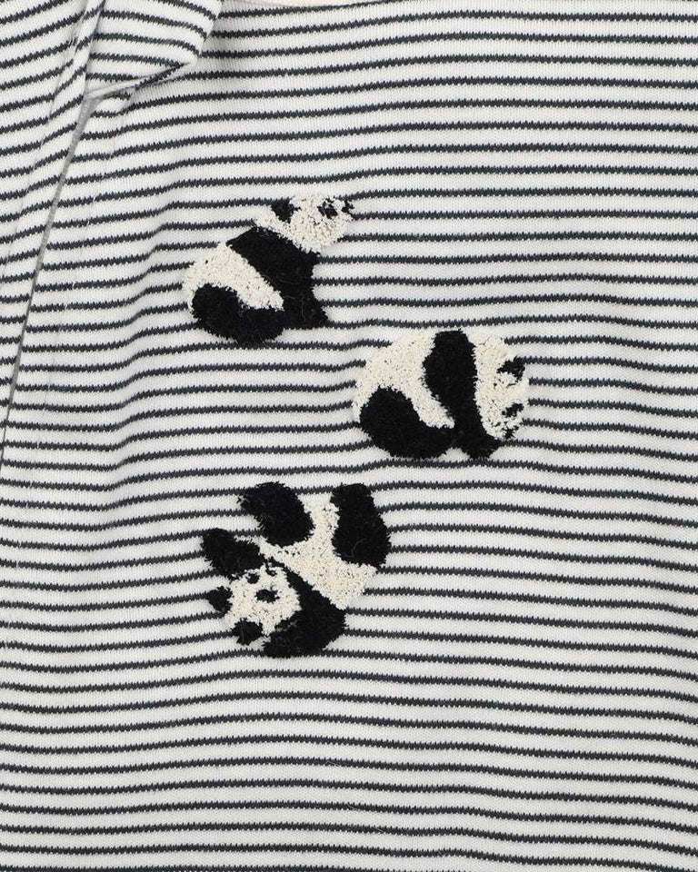 Bebe Angus panda stripe LS zip onesie charcoal stripe in grey