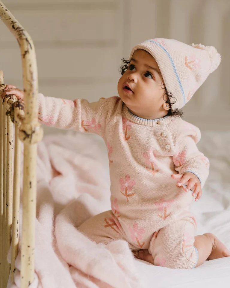Bebe midnight daisy knitted romper in multicolour