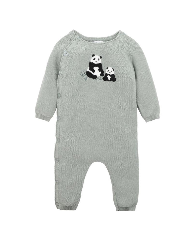 Bebe Angus panda knitted romper dusky sage in green