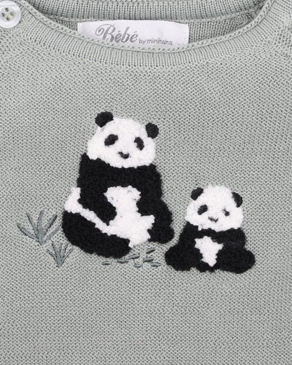 Bebe Angus panda knitted romper dusky sage in green