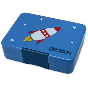 Yumbox snack 3 compartments true blue rocket w/ stars space tray