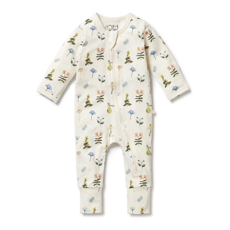 Wilson & Frenchy petite garden organic zipsuit with feet