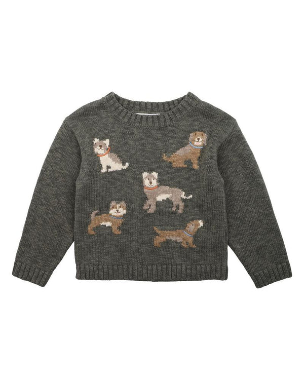 Bebe Austin dogs knitted jumper in moss green