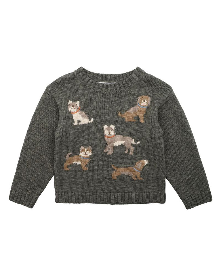 Bebe Austin dogs knitted jumper in moss green