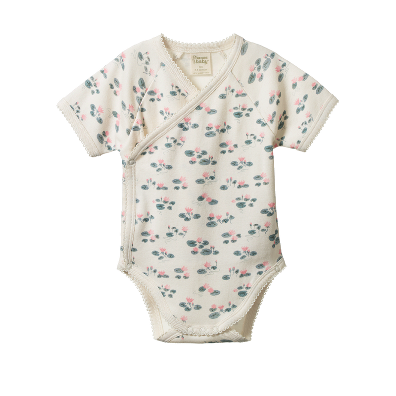 Nature Baby cotton Short sleeve Kimono bodysuit water lilies print