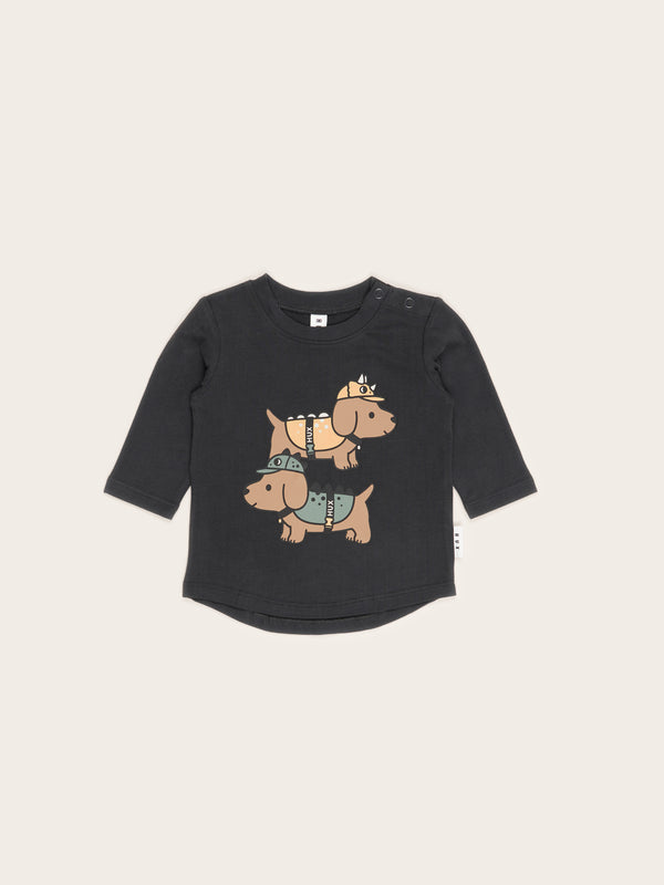 Huxbaby Dino Dog Pals Top in Soft Black