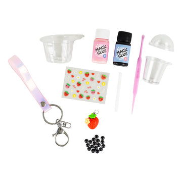 Tiger Tribe bag charm kit - strawberry bubble tea