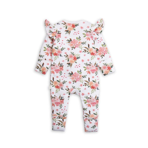 Tiny Twig long sleeve frill zipsuit - Winter Bouquet