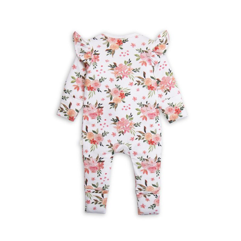 Tiny Twig long sleeve frill zipsuit - Winter Bouquet