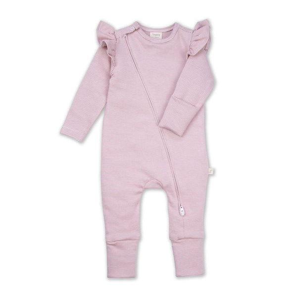 Tiny Twig long sleeve frill zipsuit - Rose Stripes