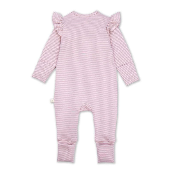 Tiny Twig long sleeve frill zipsuit - Rose Stripes