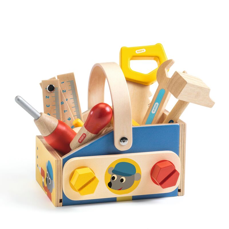 Djeco 10 piece minibrico wooden toolbox with tools