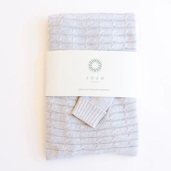 Jujo Baby diamond lace pointelle knitted shwrap light olive in green