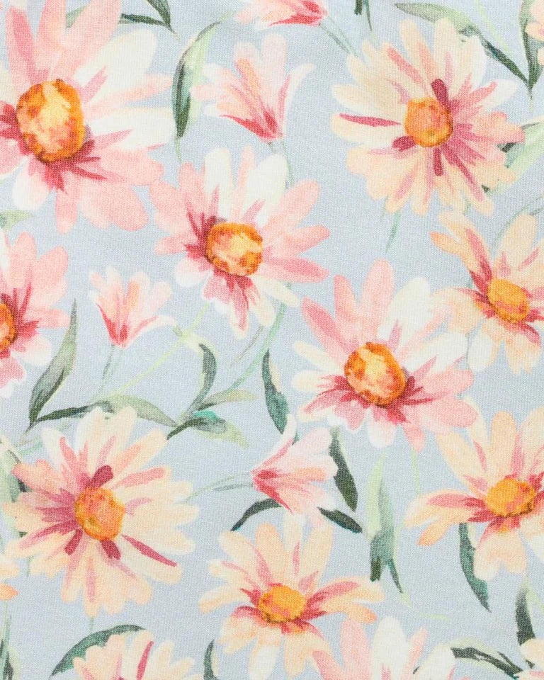 Fox & Finch daisy print LS zip onesie in blue