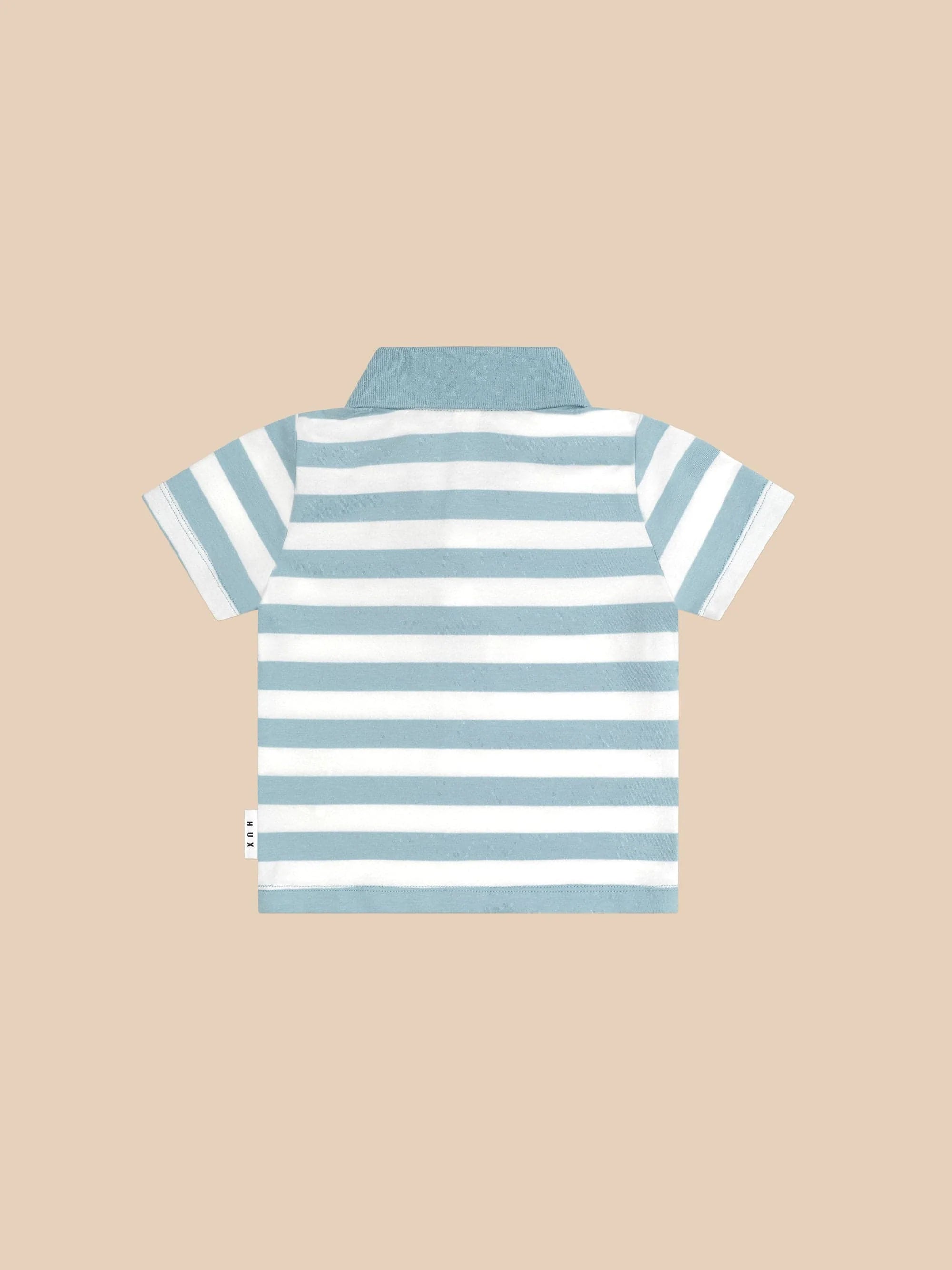 Huxbaby T-Rex Stripe Polo T-Shirt in Marine Blue/Almond Milk in Multi