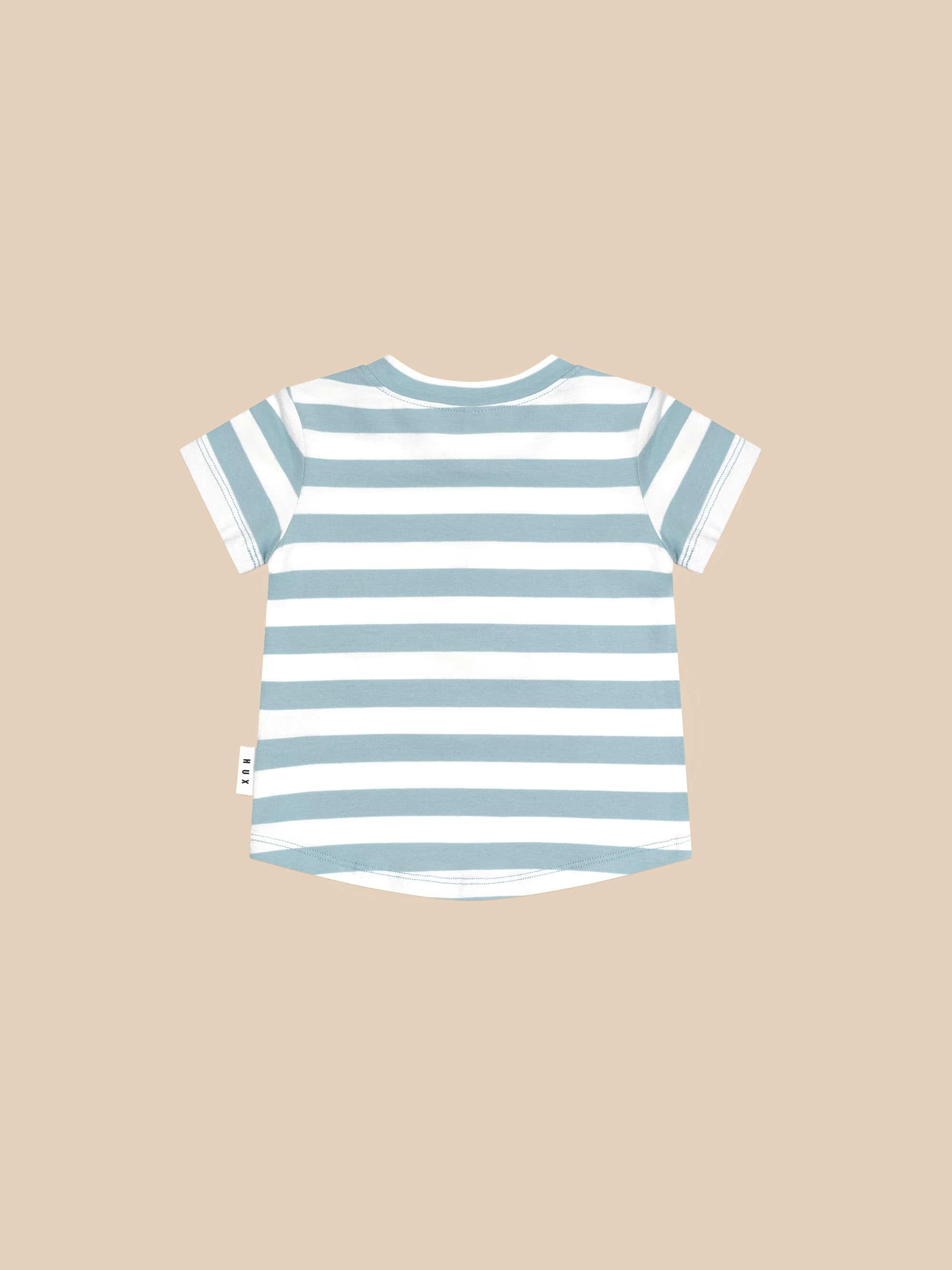 Huxbaby Construction Dino Stripe T-Shirt Marine Blue/Almond Milk in Multi
