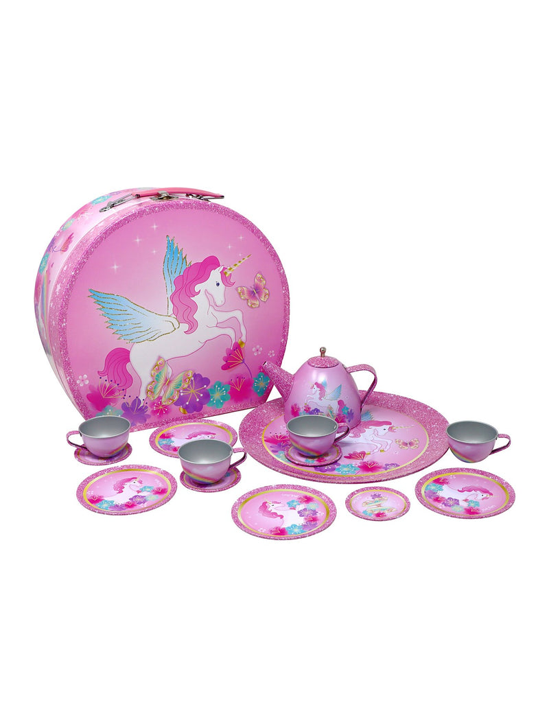 Pink Poppy Unicorn Princess Tin Tea Set in case