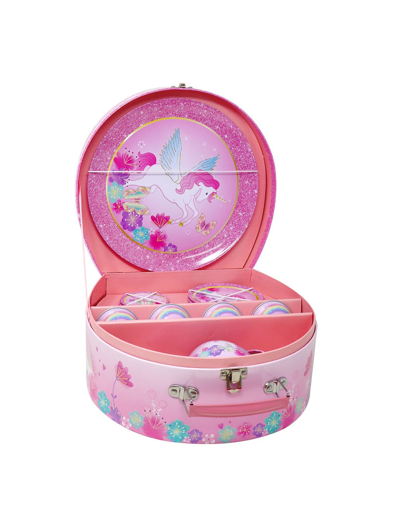 Pink Poppy Unicorn Princess Tin Tea Set in case
