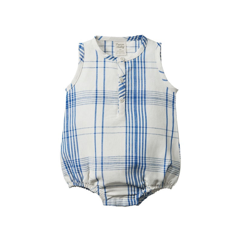 Nature Baby Clyde check cedar linen suit in blue