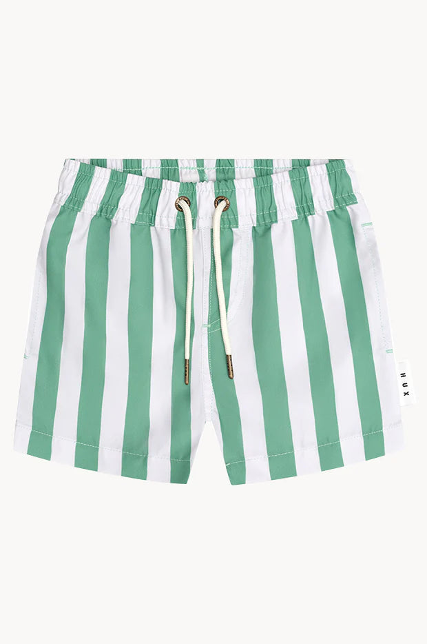 Huxbaby Cabana Stripe Swim Short Almond Milk/Basil in Multi