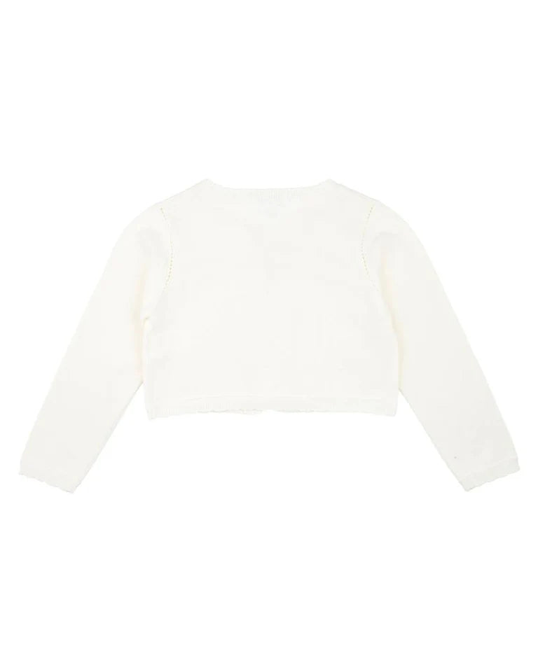 Bebe Scalloped Edge Knitted Cardigan Ivory in White