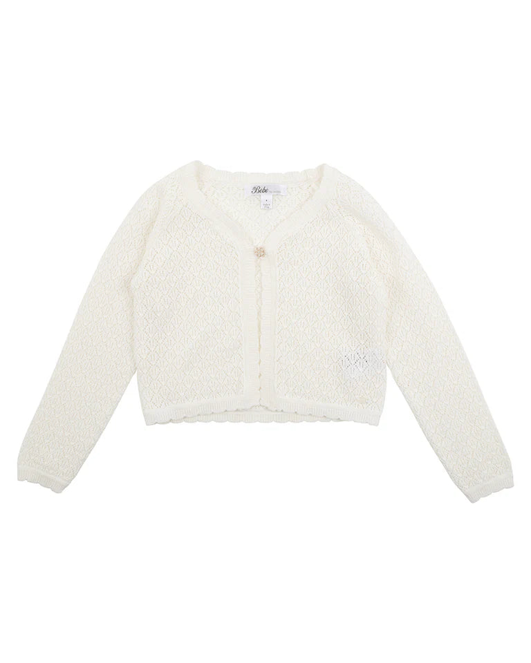 Bebe Pointelle Knit Cardigan Ivory in White