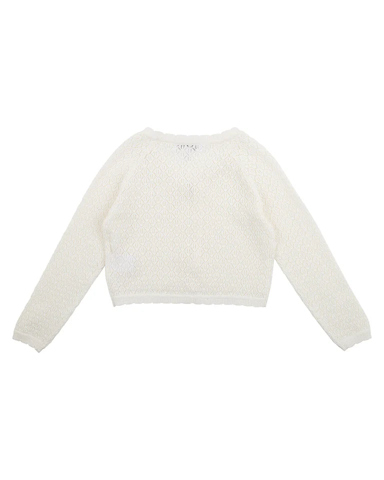 Bebe Pointelle Knit Cardigan Ivory in White