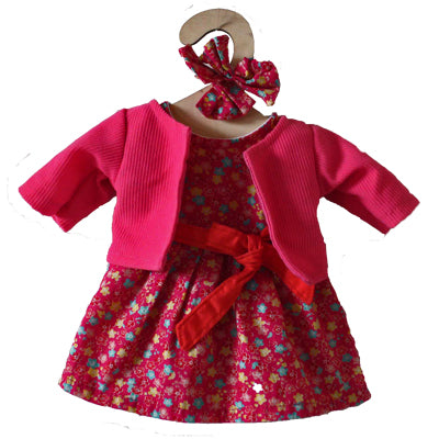Maplewood Hopscotch Collectibles Dolls Clothes for 35cm doll - Pink Floral Dress with Hair Bows and Pink Cardigan