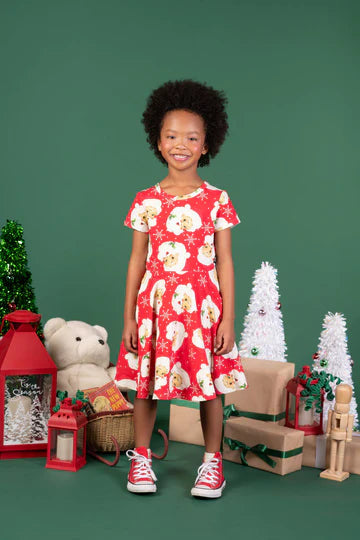 Rock Your Baby Retro Santa Waisted Dress Red in Multi
