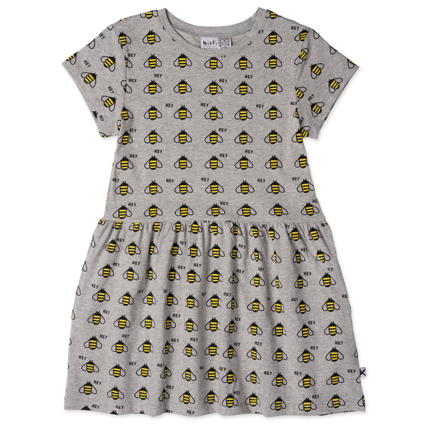 Minti Lots of Bees Dress Grey Marle in Grey