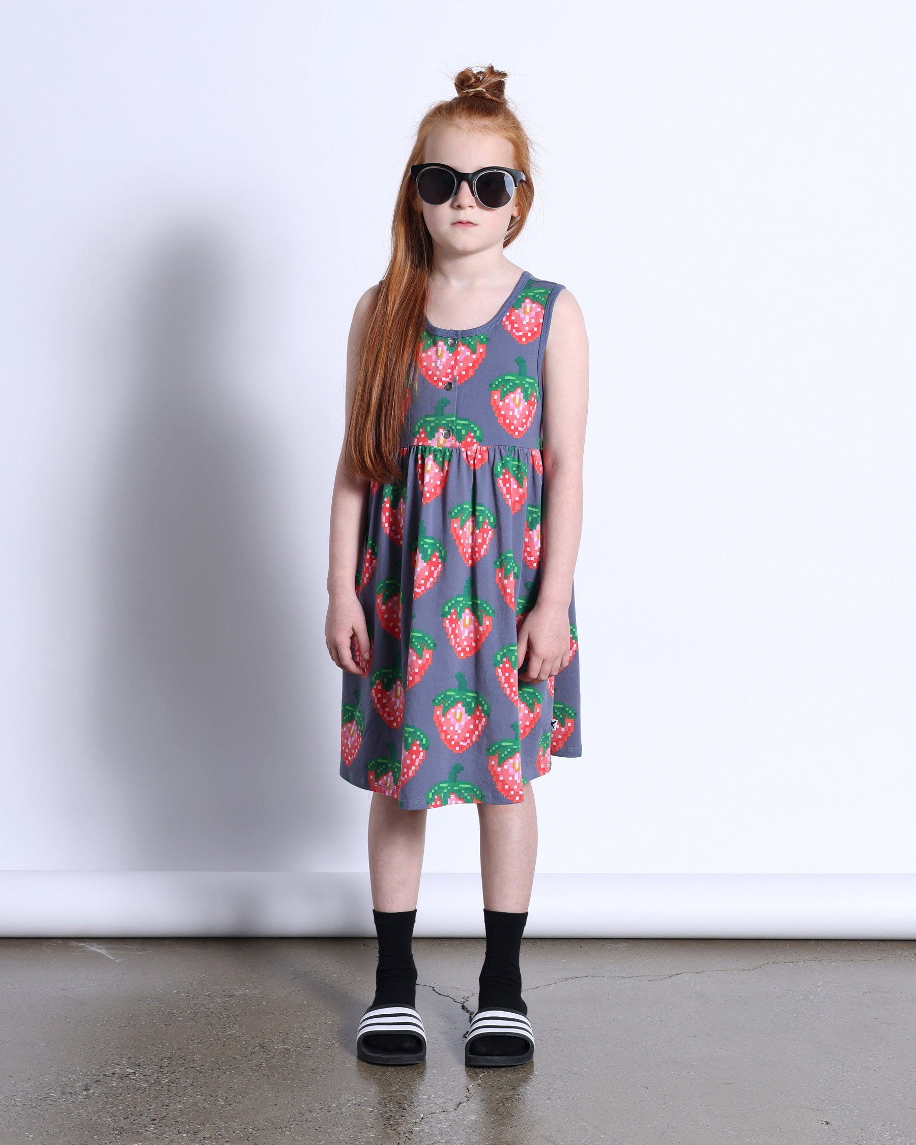 Minti Pixelled Strawberries Dress Midnight in Blue