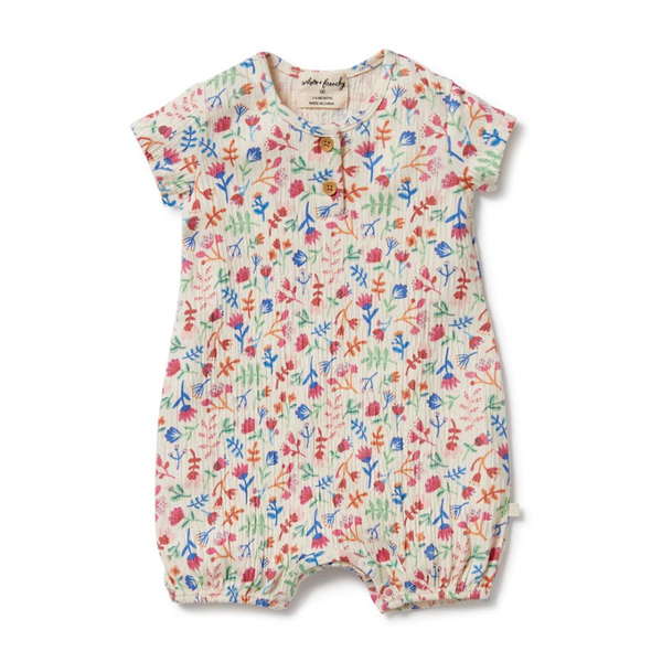 Wilson & Frenchy Crinkle Cotton Henley Playsuit - Tropical Garden print in Multi