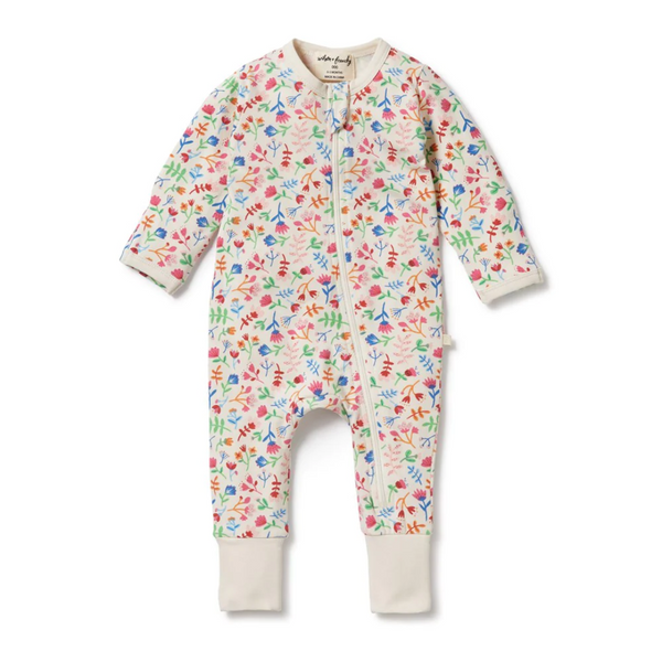 Wilson & Frenchy Organic Zipsuit with Feet - Tropical Garden print in Multi