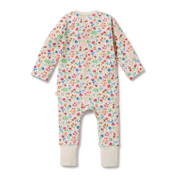 Wilson & Frenchy Organic Zipsuit with Feet - Tropical Garden print in Multi