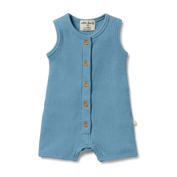 Wilson & Frenchy Organic Rib Growsuit in Sky Blue