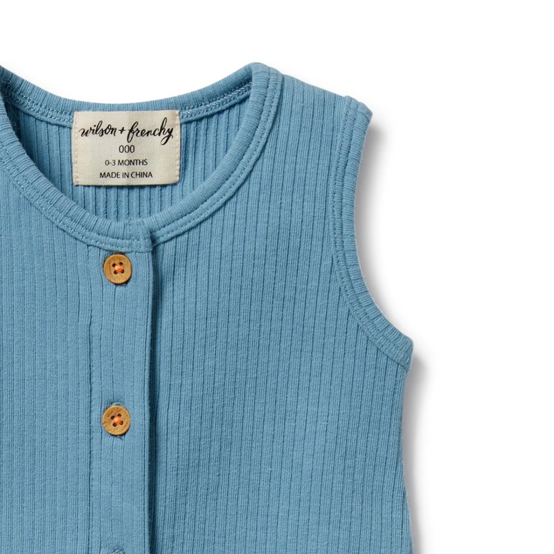 Wilson & Frenchy Organic Rib Growsuit in Sky Blue