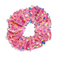 Pink Poppy Sequin Velvet Hair Scrunchie