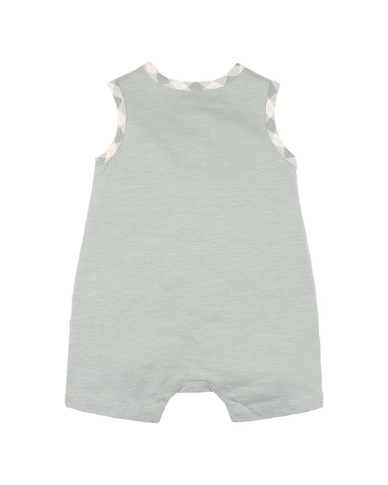 Bebe Chester Embroidered Check Romper Sage Green Cheek in Green