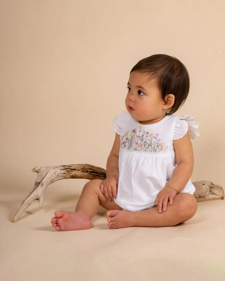 Bebe Florence Hand Embroidered Romper in White