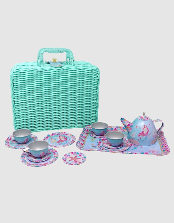 Pink Poppy Shimmering Mermaid Tea Set in Basket