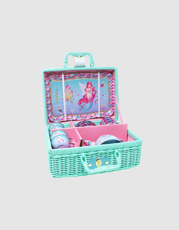 Pink Poppy Shimmering Mermaid Tea Set in Basket