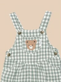 Huxbaby Huxbear Check Short Overall Sage/Almond Milk in Multi