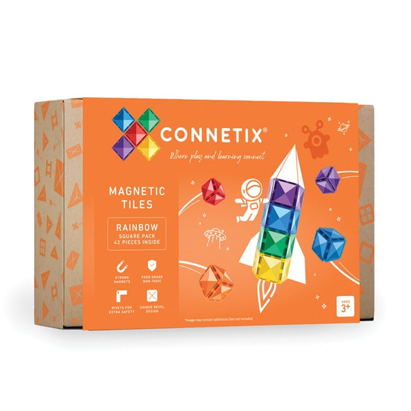 Connetix Magnetic Tiles - 42 Pc Rainbow Square Pack